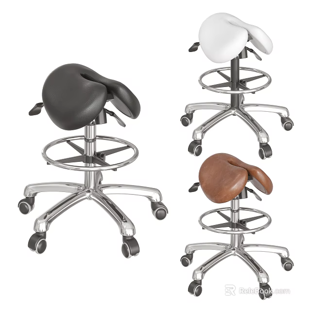Black White And Brown Swivel Stools With Metal Base And Rolling Wheels Design 3d model 