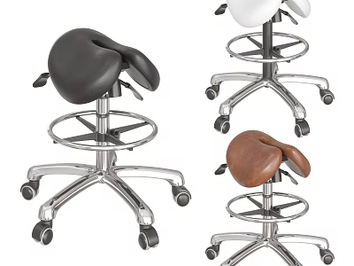 Black White And Brown Swivel Stools With Metal Base And Rolling Wheels Design 3d model