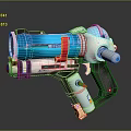 Futuristic Weapon With Blue White Body Red Accents And Metallic Components