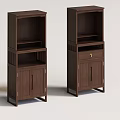 Double Brown Wooden Storage Cabinet Shelf With Multilayer Design And Doors