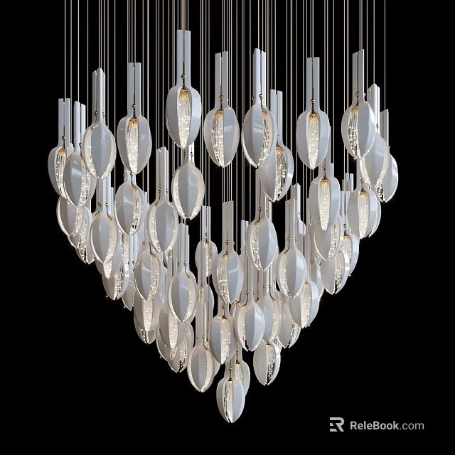 Modern Chandelier with Hanging Teardrop Shaped Glass Pendants in Elegant Contemporary Design 3d model 