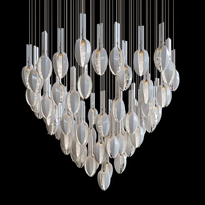 Modern Chandelier with Hanging Teardrop Shaped Glass Pendants in Elegant Contemporary Design 3d model