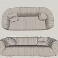 Beige Sectional Sofa With Pleated Texture And Soft Cushions For Living Room