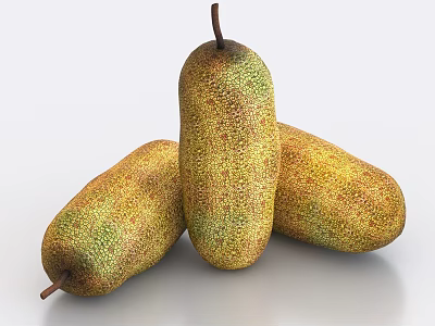 Three Fresh Snake Fruit With Textured Skin Yellow Green Color And Elongated Shape Displayed 3d model