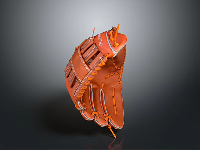 High Quality Orange Leather Baseball Glove With Stitching And Sports Design 3d model