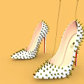 White Spiked High Heels With Red Heels And Decorative Spikes
