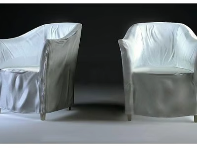 Two White Single Sofa with Slipcover in Modern Minimalist Clean Design Gray Background 3d model