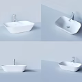 Stylish Modern Minimalist White Countertop Washbasin with Sleek Faucet for Bathroom Decor