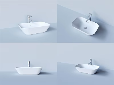 Stylish Modern Minimalist White Countertop Washbasin with Sleek Faucet for Bathroom Decor 3d model