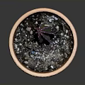 Decorative Terracotta Pot With Purple Cactus And Small Black Stones For Home Decor