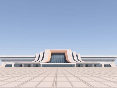 Modern Train Station Exterior With Curved Roof Glass Facade And Spacious Square 3d model