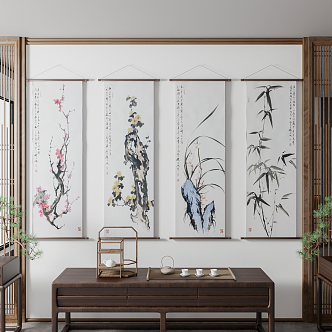 New Chinese Plant Painting Hanging Paintings 3d model