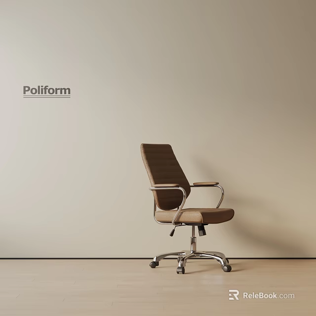 Poliform Modern Brown Office Chair With Metal Armrests And Silver Base Wheels 3d model 