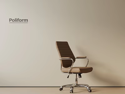 Poliform Modern Brown Office Chair With Metal Armrests And Silver Base Wheels 3d model