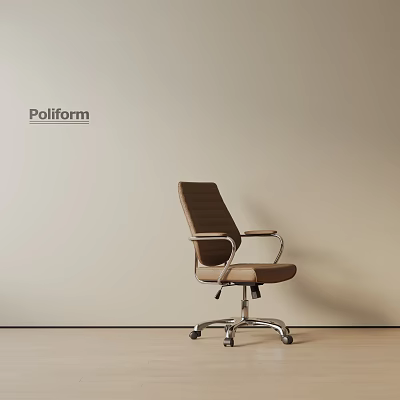 Poliform Modern Brown Office Chair With Metal Armrests And Silver Base Wheels 3d model