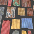 Various Colored Corrugated Metal Sheets With Rusted Textures On Dark Background