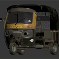 Yellow And Black Three Wheel Motorcycle Taxi With Roof And Passenger Seat