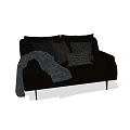 Modern Black Two Seater Sofa With Throw Pillows And Cozy Blanket 3d model