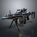 Tactical Machine Gun Design With Metallic Body Tripod Scope And Magazine