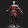 Medieval Man Dressed In Red Coat With Silver Shoulder Armor Brown Belt And Boots
