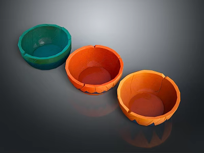 Colorful Green And Orange Ceramic Bowl Sculptures With Cracked Edges Design 3d model