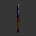 Fantasy Axe Weapon with Blue Blades Red Handle and Wooden Shaft