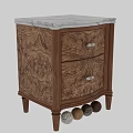 Elegant Retro Burl Wood Nightstand With Two Spacious Storage Drawers And White Ceramic Knobs