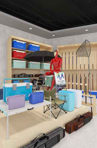 fishing gear fishing rod fishing platform fishing gear fishing net 3d model