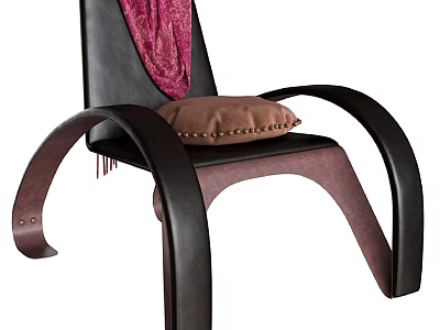 Modern Accent Chair With Black Frame Brown Cushion And Pink Scarf Decoration 3d model