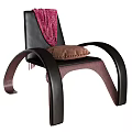 Modern Accent Chair With Black Frame Brown Cushion And Pink Scarf Decoration