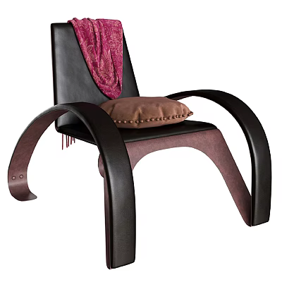 Modern Accent Chair With Black Frame Brown Cushion And Pink Scarf Decoration 3d model