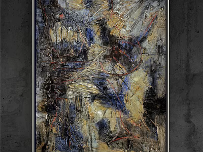 Abstract Painting Featuring Blue Yellow Black Textured Brushstrokes For Home Decor 3d model