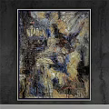 Abstract Painting Featuring Blue Yellow Black Textured Brushstrokes For Home Decor