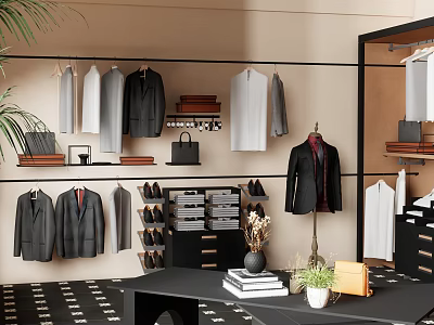 Modern Cloakroom Interior Design With Hangers And Organized Suits Shirts Shoes Storage 3d model