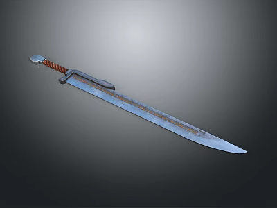 Ancient Medieval Sword With Metal Blade And Red Wrapped Handle Design 3d model
