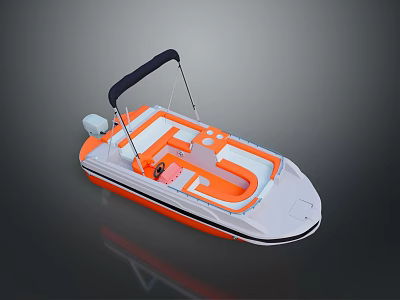 Orange and White Recreational Boat With Open Canopy And Seating Area 3d model