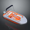 Orange and White Recreational Boat With Open Canopy And Seating Area