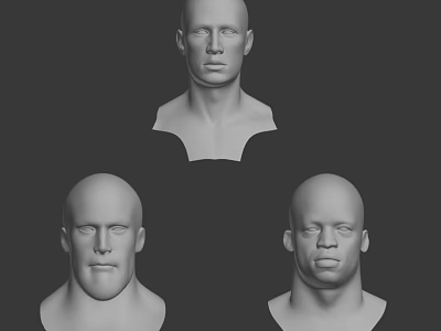 Three Male 3D Character Head Models With Different Facial Expressions 3d model