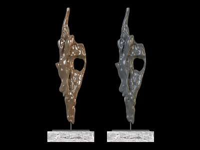 Abstract Decorative Ornament Set in Brown and Gray with Marble Bases for Interior Decor 3d model