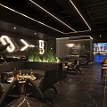 Modern Bar Interior Design With Ambient Lighting Green Plants And Marble Floor