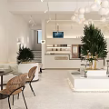 Modern Bubble Tea Shop Interior With Cozy Seating Bar Counter Plants And Hanging Lights