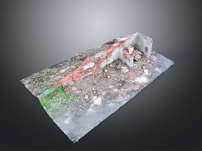 Modern Urban Ruins With Bricks Debris Concrete And Overgrown Green Plants 3d model