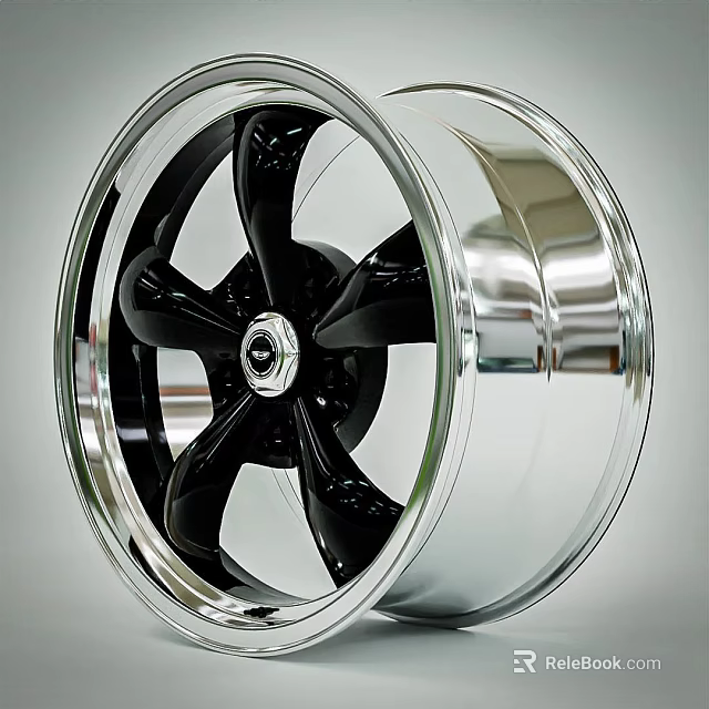 Shiny Modern Tire Design With Black Spokes And Glossy Chrome Silver Wheel Rim 3d model 
