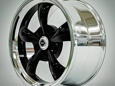 Shiny Modern Tire Design With Black Spokes And Glossy Chrome Silver Wheel Rim 3d model