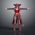 Western Style Female Character In Purple Coat Red Vest With Holster Standing Pose