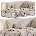 Cozy Children's Bed with Light Blue and Beige Design Soft Pillows and Knitted Blankets