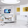 Dental Clinic Treatment Room With Modern Medical Equipment And White Gold Decor