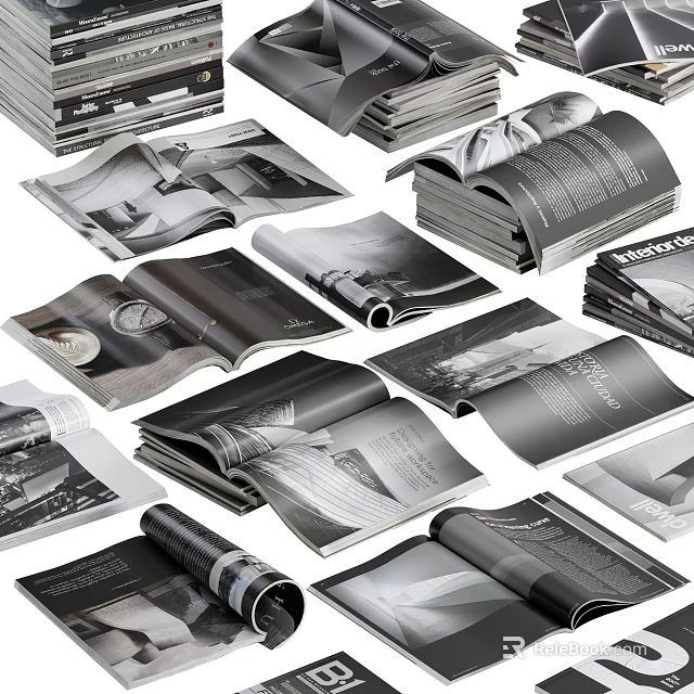 Stylish Magazines And Books With Open Pages And Modern Layout Design 3d model 