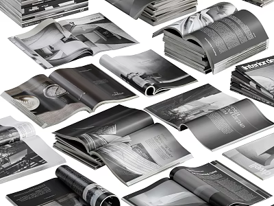 Stylish Magazines And Books With Open Pages And Modern Layout Design 3d model