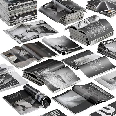 Stylish Magazines And Books With Open Pages And Modern Layout Design 3d model